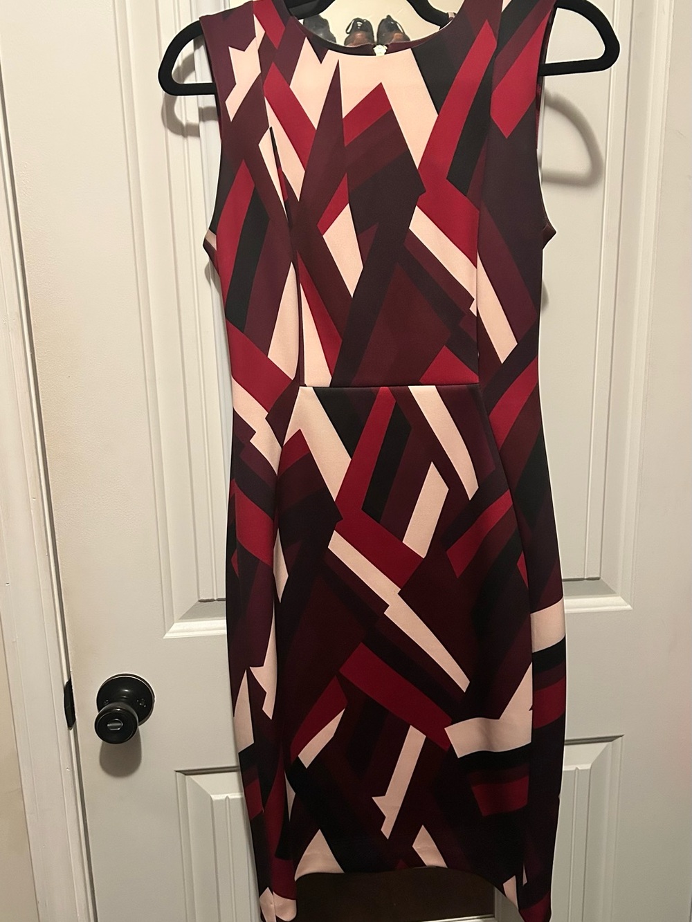 Calvin Klein Sleeveless Geometric Midi Dress in Burgundy, Wine and Blush